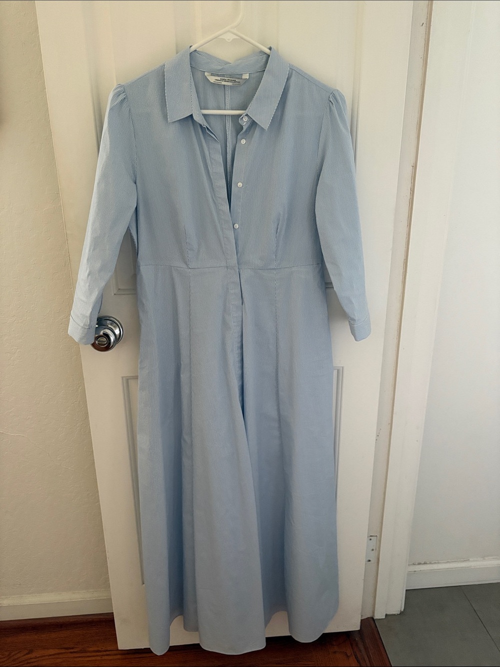 Zara Pale Blue Maxi Shirt Dress